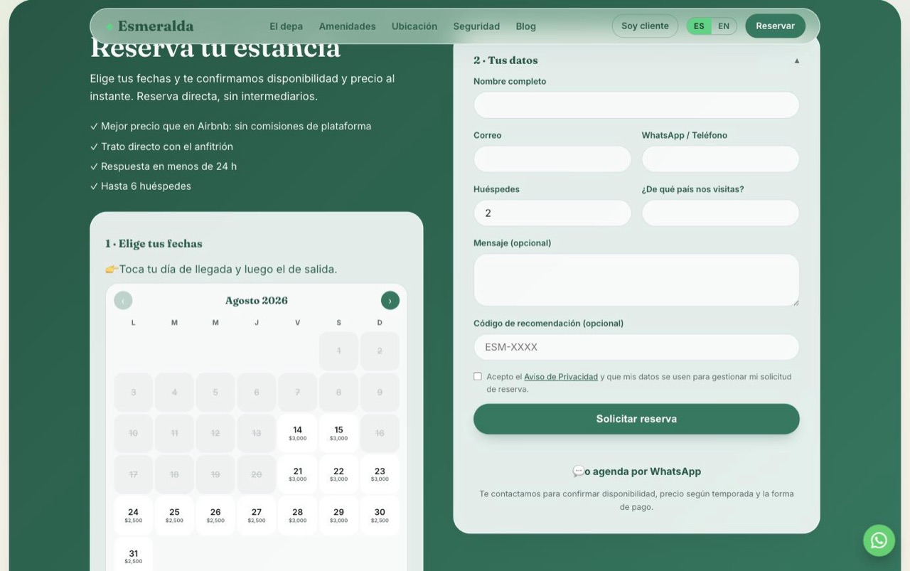 Página de Reservas